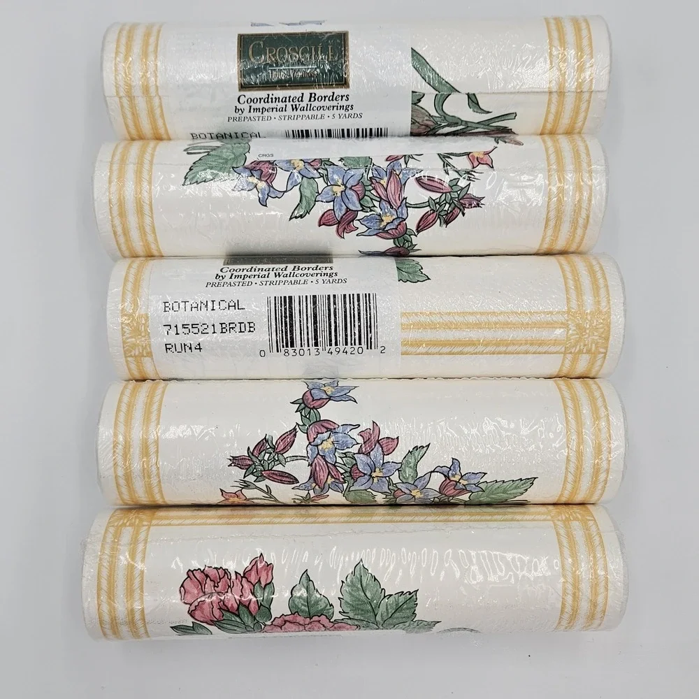 VTG Croscill Wall Paper Border Lot of 5 Botanical Prepasted Cottagecore 5 Yards